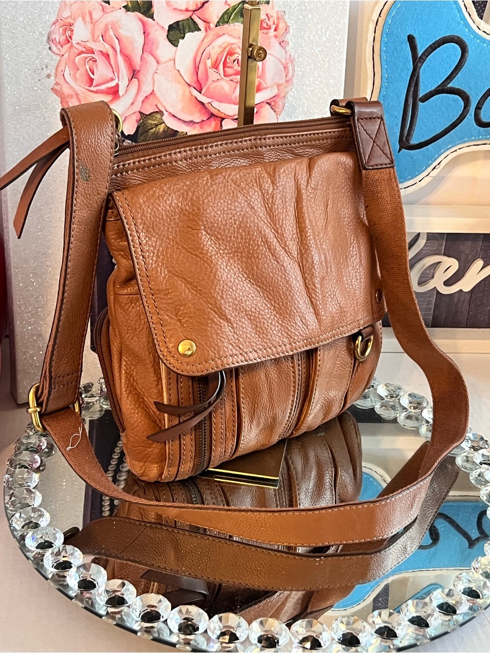 Fossil vintage Brown pebble Leather multiple components Crossbody Bag - Picture 3 of 14